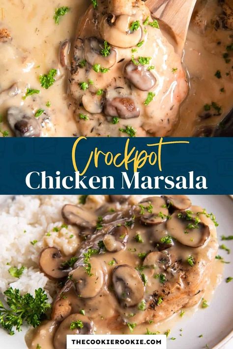 Crockpot Chicken Marsala Recipe - The Cookie Rookie® Instant Pot Chicken Recipes Low Carb, Instapot Chicken And Mushrooms, Instapot Mushroom Chicken, Instapot Low Carb Recipes, Low Carb Instant Pot Recipes Dinners, Keto Chicken Instant Pot Recipes, Instant Pot Mushroom Chicken, Mushrooms Instant Pot, Creamy Mushroom Gravy