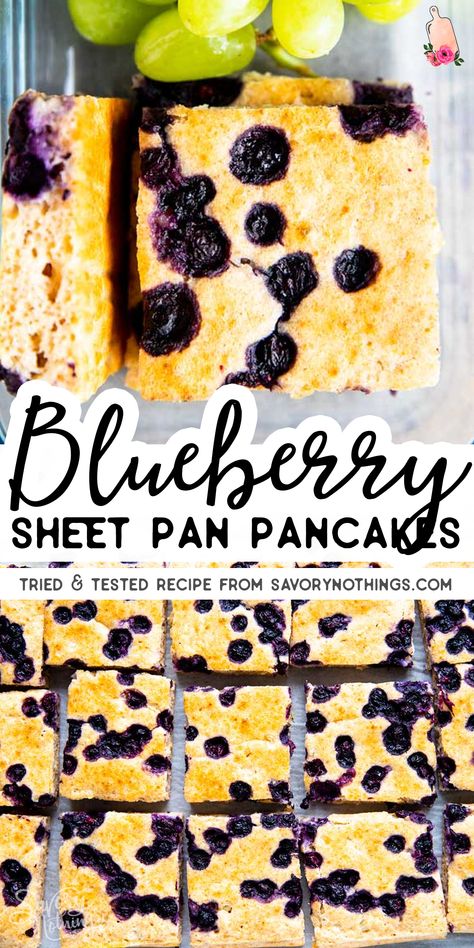 Sheet Pan Blueberry Pancakes are a quick and easy breakfast recipe you can make ahead for meal prep. Serve with fruit for a healthy start into the day! | #mealprep #breakfast #healthybreakfast #healthyfood #healthycooking #healthyeating Blueberry Pancakes Easy, Blueberry Waffles Recipe, Mealprep Breakfast, Blueberry Recipes Breakfast, Pancake Bar, Sheet Pan Pancakes, Pan Pancakes, Blueberry Pancakes Recipe, Easy Breakfast Recipe