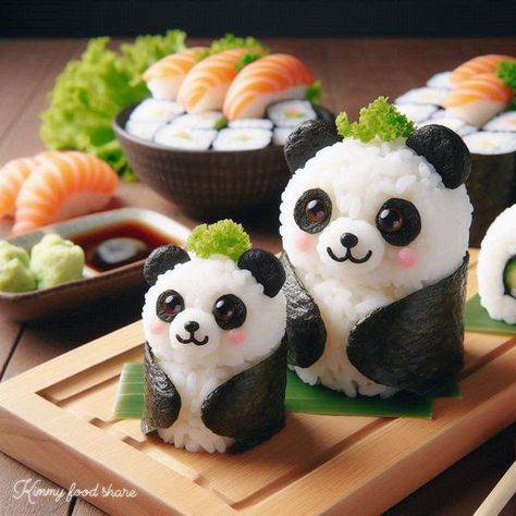 Duck Sushi, Panda Snacks, Kung Fu Panda Food, Panda Sushi, Panda Bowl, Sushi Design, Food Art, Cake