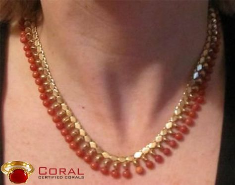 Grace your look with this #fascinating #coral beads #gold #necklace Indian Jewellery Gold, Beads Gold Necklace, Coral Jewellery, Coral Gemstone, Pearl Necklaces, Jewellery Gold, Coral Jewelry, Coral Necklace, Gold Jewelry Indian