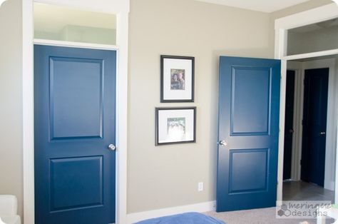 navy blue interior doors Dark Navy Doors Interior, Blue Bedroom Door Ideas, Dark Blue Interior Doors, Navy Blue Doors Interior, Navy Blue Interior Doors, Dark Teal Interior Doors, Interior Teal Door, Sapphire Blue Door, Blue Interior Doors