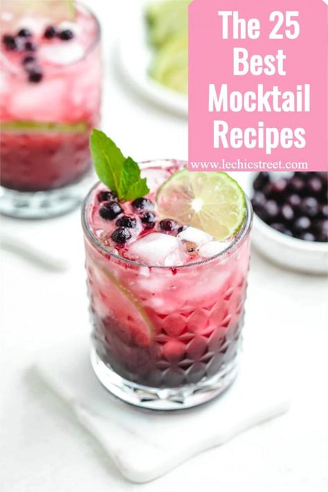 The 25 Best Mocktail Recipes. Looking for fancy non alcoholic drinks or a mocktail bar for your next party? Check out mocktails non-alcoholic creative mocktail recipe that are just as good as old fashioned cocktail drinks. All of these mocktails are easy mocktail recipes. All of these colorful mocktails non alcoholic are delicious and fun. #mocktailrecipes #mocktailsnonalcoholic #mocktails Fancy Non Alcoholic Drinks, Best Mocktail, Best Mocktail Recipe, Mocktails Non Alcoholic, Non Alcoholic Mojito, Mocktail Party, Easy Mocktails, Mocktail Bar, Easy Mocktail Recipes