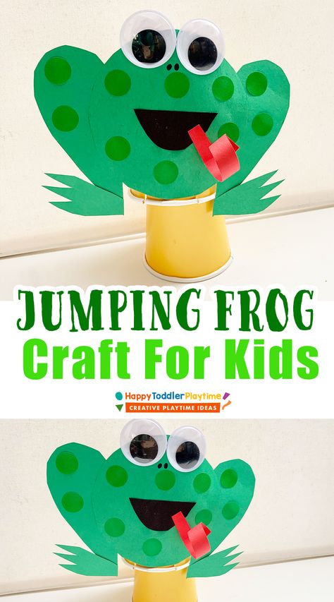 Hopping Frog Craft, Amphibian Crafts Preschool, Frog Activity For Kids, Leap Year Crafts For Preschoolers, Toddler Frog Craft, Leap Year Crafts For Toddlers, Leap Day Crafts For Toddlers, Jumping Frog Craft, Preschool Frog Crafts