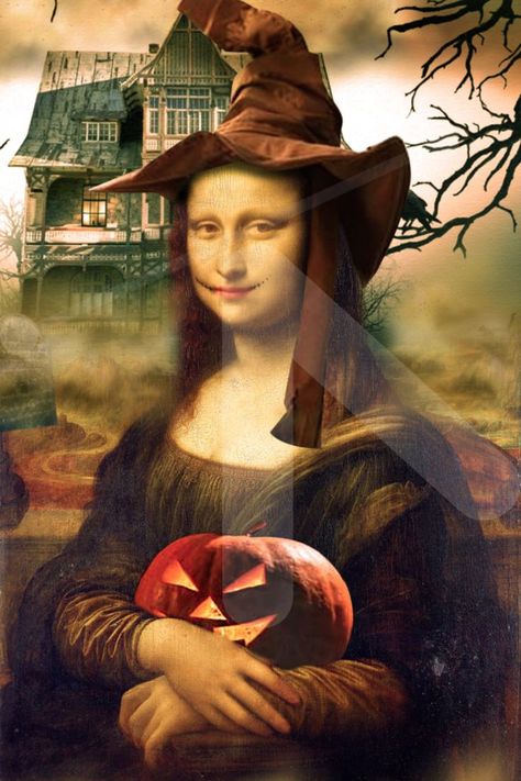 Framed Portrait, Mona Lisa Parody, Mona Lisa Smile, Halloween Frames, Art Parody, Ready For Halloween, Funny New, Famous Words, Halloween Poster