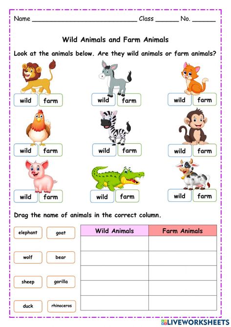 Farm And Wild Animals Worksheet, Animals Worksheet, Animal Worksheets, Wild Animals, Farm Animals, Animals Wild, Animals