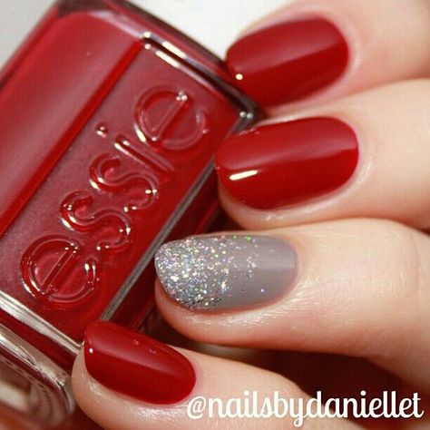 red and gray Red Christmas Nails, Gray Nails, Nails Spa, Red Nail, I Love Nails, Kissimmee, Love Nails, Holiday Nails, Instagram Foto