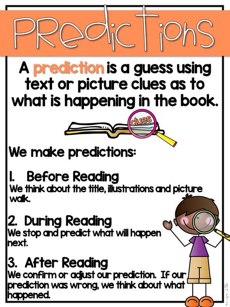 predictions, recess at 20 below, anchor chart Prediction Anchor Chart, Reading Anchor Chart, Cafe Reading, Predicting Activities, Reciprocal Teaching, Teaching Reading Skills, Oral Communication, Structured Literacy, Making Predictions