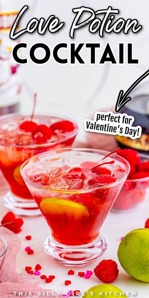 Try This Silly Girl's Kitchen's Love Potion Cocktail! It's sweet, tart, and bubbly, perfect for Valentine’s Day or a cozy date night. Add a touch of romance to your day with this delightful cocktail! Love Potion Cocktail Recipe, Valentine S Day Cocktails, Valentines Day Cocktails Recipes, Potion Cocktails, Love Potion Cocktail, Valentines Cocktails Drink Recipes, Valentines Day Cocktails, Valentines Cocktail, Valentines Cocktails