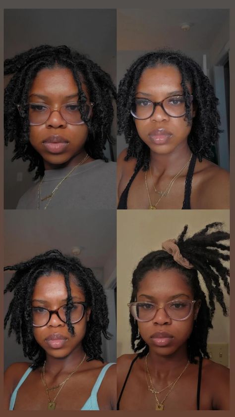 Begginer Locs Black Women, Type 4 Locs, 6 Inch Locs, Medium Thick Locs On Black Women, 50 Locs Natural Hair, Short Locs With Curly Ends, Locs With Middle Part, Medium Starter Locs Black Women, Real Locs Hairstyles For Women