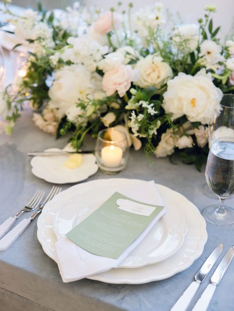 Elegant sage green wedding tablescape with pink and white florals | sage green wedding, sage green tablesetting, sage green tablescape, floral tablescape, wedding florals, wedding table ideas, reception table decor, luxury wedding reception table decor, South Carolina weddings Round Table Settings, Green Tablescape, Wildflower Centerpieces, Round Wedding Tables, Reception Table Settings, Luxury Weddings Reception, Green Centerpieces, Wedding Reception Table Decorations, Reception Table Decorations