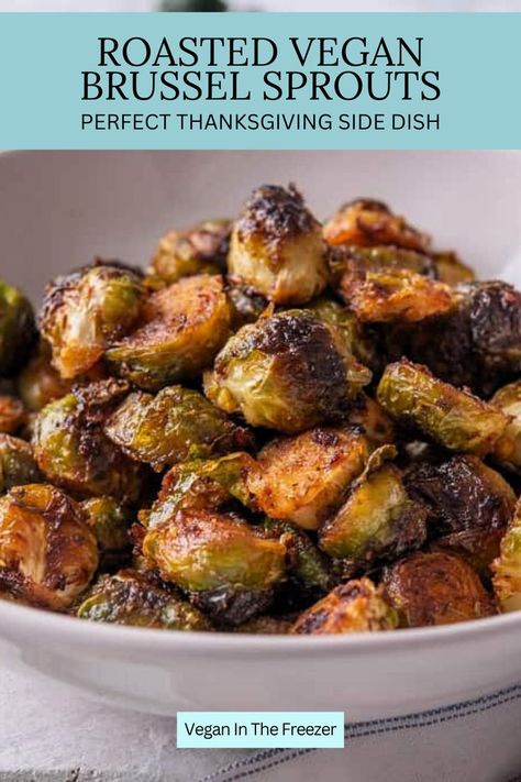 Add Roasted Vegan Brussel Sprouts to your Thanksgiving table with this easy recipe. These brussel sprouts are tender, crunchy, hearty, and completely craveable! Read the recipe on my blog today. Vegan Brussel Sprouts, Vegan Brussel Sprout Recipes, Best Roasted Brussel Sprouts, Thanksgiving Brussel Sprouts, Vegan Thanksgiving Side Dishes, Brussel Sprout Recipes Roasted, Roasted Sprouts, Vegan Roast, Roasted Brussels Sprouts