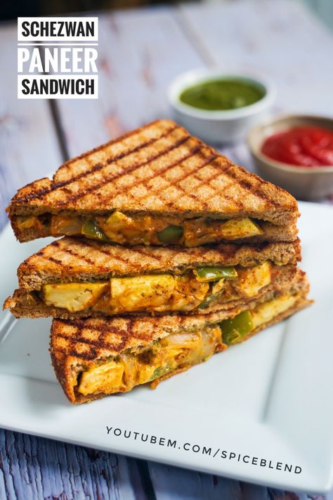 Recipe for perfect, flavorful and delicious Schezwan Paneer Sandwich. You need the following ingredients. Follow the link for full recipe.    #PaneerSandwichRecipe #SchezwanPaneerSandwich Paneer Aesthetic, Continental Food Recipes, Paneer Sandwich Recipes Indian, Easy Paneer Sandwich Recipe, Panner Sandwich Video, Panner Sandwich Recipe Video, How To Make Paneer Sandwich, Schezwan Paneer, Paneer Sandwich Recipe