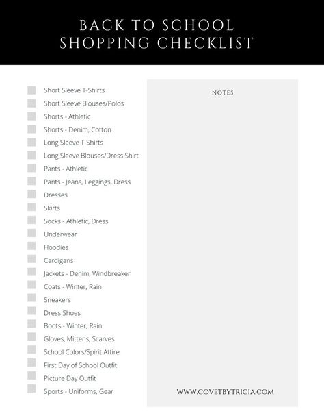 School Clothes Shopping List, School Clothes List, School Outfits For College Summer, Back To School Clothes Shopping, School Clothes Shopping, Clothing Checklist, Back To College Outfits, Back To School List, School Shopping List