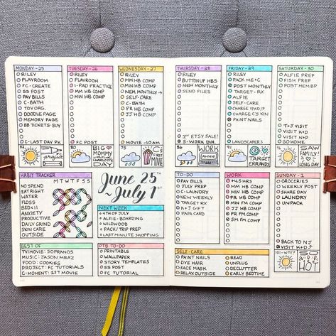 Weekly Spread Ideas, Fun Watercolor, Bujo Weekly Spread, Bullet Journal Weekly, Bullet Journal Weekly Spread, Bullet Journal Notebook, Bullet Journal Writing, Bullet Journal Spread, Weekly Spread