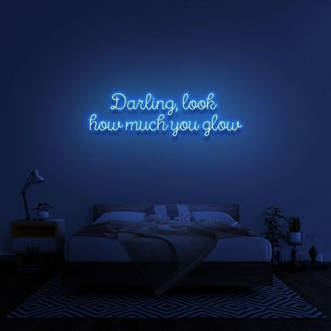 Neon Lights Bedroom, Neon Signs Quotes, Neon Words, Neon Room, Light Blue Aesthetic, Neon Sign Bedroom, Neon Aesthetic, Snap Quotes, Iphone Background Wallpaper