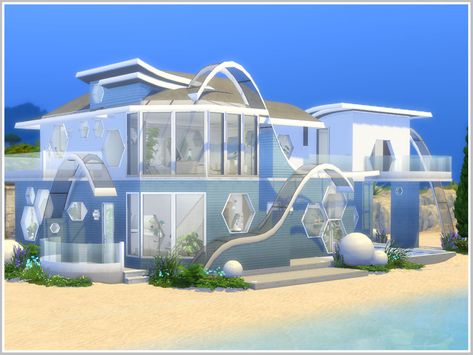 Sims Futuristic House, Sims 4 Futuristic House, Futuristic Door, Futuristic House, Art Deco Paintings, Futuristic Home, Jungle Adventure, Sims House Design, Sims 4 Build