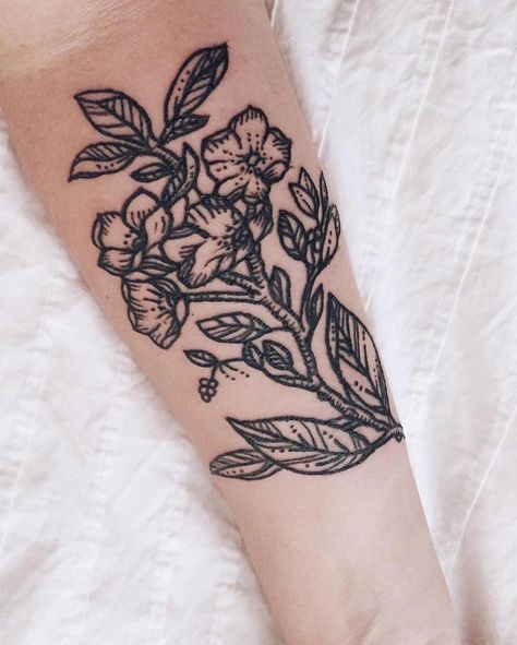 Mountain laurel tattoo Laurel Flower Tattoo, Mountain Laurel Tattoo, Laurel Tattoo, Laurel Flower, Traditional Black Tattoo, Woodcut Tattoo, Magic Runes, White Ink Tattoo, Fire Tattoo