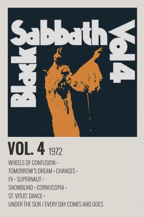 Black Sabbath Vintage Poster, Rock Album Posters, Black Sabbath Album Covers, Black Sabbath Albums, Album Prints, Minimalist Music, Album Posters, Music Poster Ideas, Great Albums