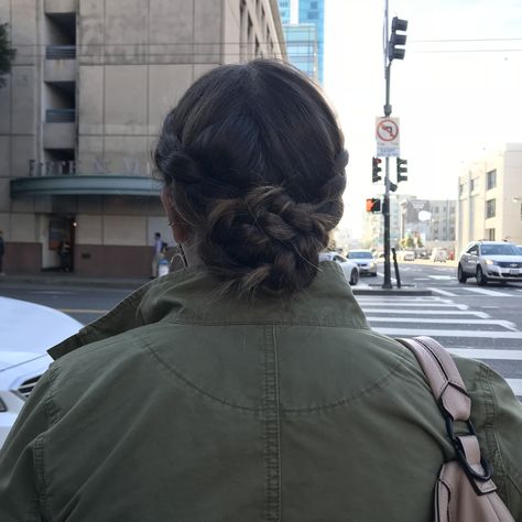 Double Braids Into Bun, Aesthetic Braided Hairstyle, Braid Bun Aesthetic, Double Dutch Braid Short Hair, Braided Bun Aesthetic, Dutch Braid With Bun, Double Dutch Braid Bun, Double Braids Aesthetic, Double Braid Bun