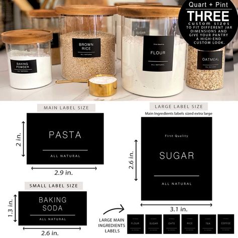 Organization For Pantry, Farmhouse Labels, Minimalist Pantry, Modern Farmhouse Black, Kitchen Pantry Labels, Pantry Organization Labels, Pantry Jars, Coffee Ingredients, Pantry Makeover