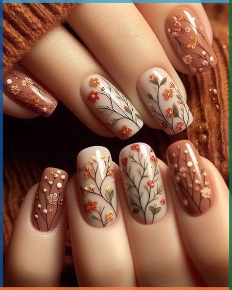 Pink Nail Art Designs, Thanksgiving Nail Designs, Floral Nail Art, Thanksgiving Nails, Spring Nail Art, Fall Nail Art, Short Nail Designs, Autumn Nails, Nail Designs Spring