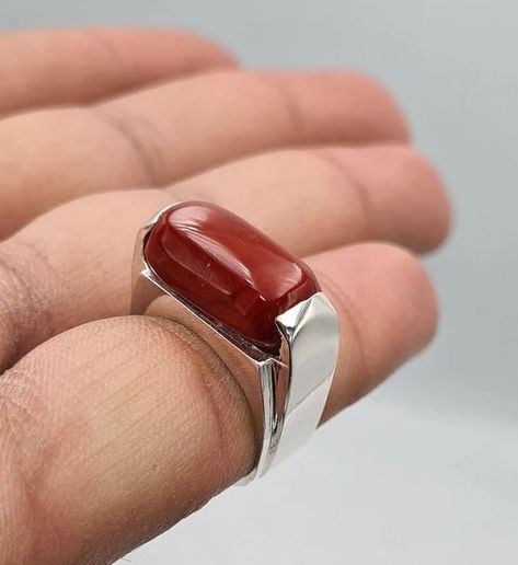 Rare untreated real deep blood red coral marjan moonga ring natural coral rings sterling silver jewelry Silver Jewelry Men, Coral Rings, Mens Sterling Silver Jewelry, Coral Jewellery, Character Flaws, Rings Sterling Silver, Jewelry Men, Coral Ring, Natural Coral