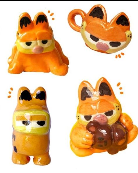 Garfield Clay Sculpture, Diy Garfield Crafts, Clay Garfield, Garfield Ceramic, Garfield Stuff, Clay Trinkets, Garfield Images, Sculpture Art Clay, Clay Stuff