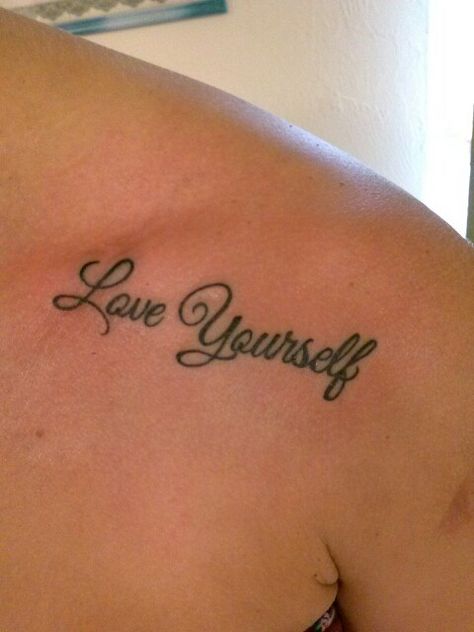 "Love  Yourself" tattoo! Love Yourself Cursive Tattoo, Love Myself Tattoo Design, The Word Love Tattoos, Love Yourself Tattoos For Women, Love Myself Tattoo, Arm Tattoos For Women Forearm, Support Tattoo, Yourself Tattoo, Blessed Tattoos