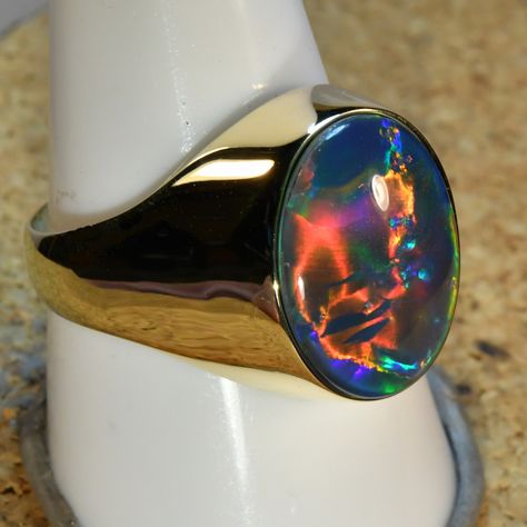 Mens Black Opal Ring, Opal Ring Designs For Men, Opal Rings For Men, Black Opal Ring For Men, Opal Ring Men, Opal Mens Ring, Pajama Wedding, Australian Opal Ring, Black Opal Ring