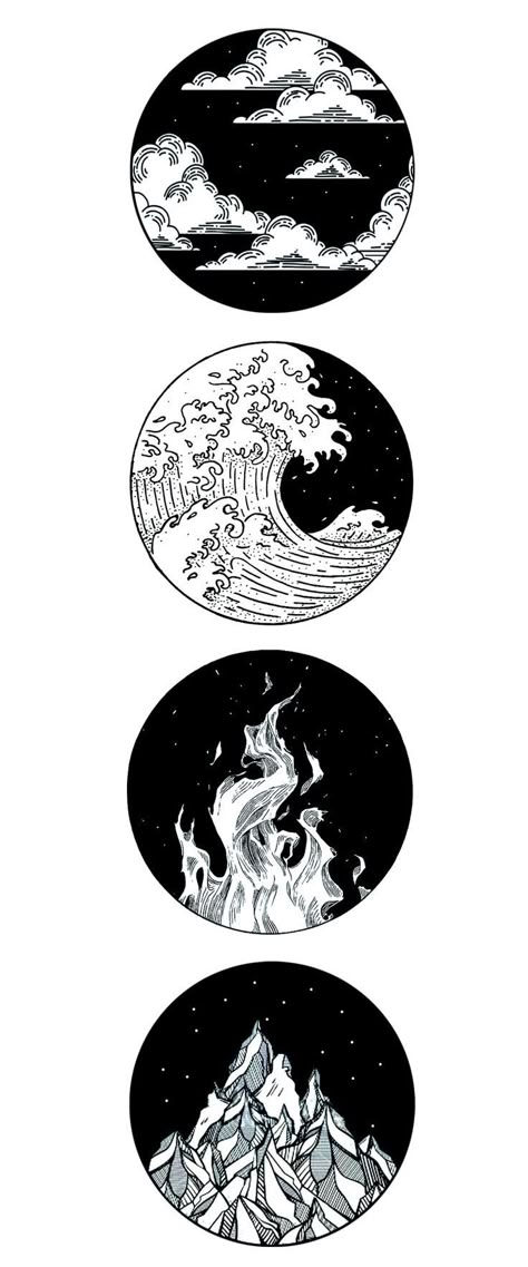 Elemental Tattoo, Four Elements Tattoo, Element Tattoo, Super Tattoo, 심플한 그림, Kunst Tattoos, Elements Tattoo, Tattoo Zeichnungen, Desain Quilling