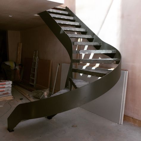 Semi Spiral Staircase, House Stairs, Spiral Staircase, Staircases, Pool House, Under Construction, Basement, Stairs, Pool