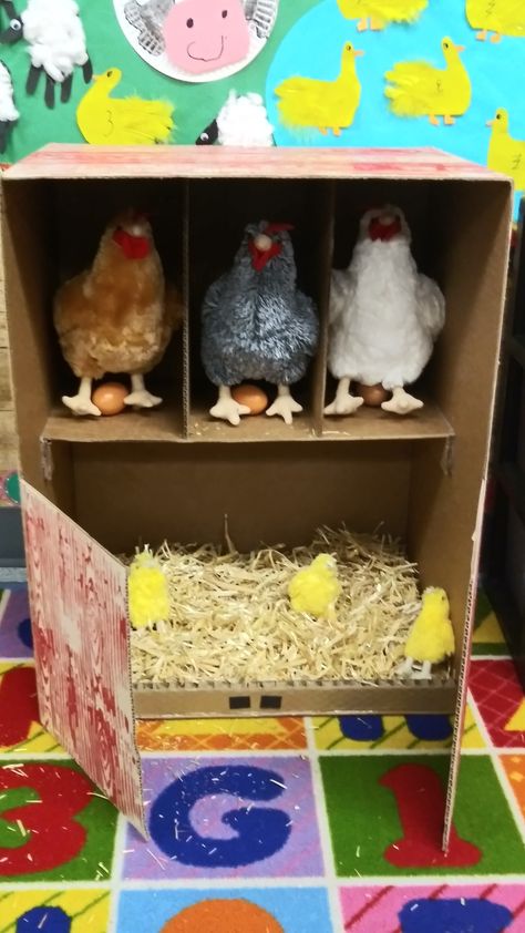 Chicken Coop Classroom Ideas, Chicken Coop Dramatic Play, Barnyard Classroom, Farm Room Decor, Farm Week, Farm Animals Preschool, Farm Animals Activities, Play Farm, Farm Theme Preschool