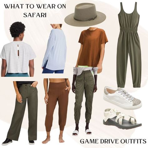 What to Wear on Safari in Uganda for a Game Drive What To Wear On Safari, Safari Outfit Women, Uganda Travel, Safari Outfit, South Africa Safari, Safari Vacation, Safari Outfits, Safari Chic, Comfy Casual Outfits