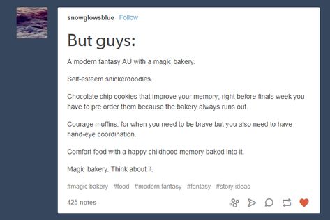 Bakery Au Prompts, Modern Fantasy Plot Ideas, Fantasy Book Opening Lines, Urban Fantasy Tumblr, Royalty Au Writing Prompts, Urban Fantasy Ideas, Fantasy Au Prompts, Modern Fantasy Prompts, Writing Prompts Fantasy Magic