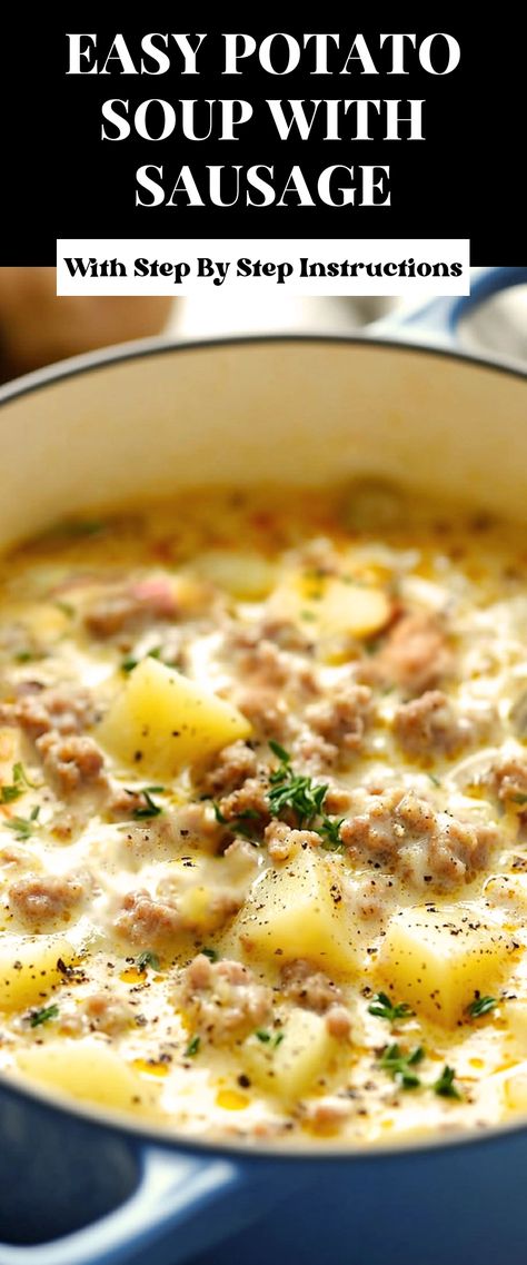 Image for Easy Potato Soup with Sausage Crockpot Dinner Soup, Old Fashion Soups, Heavy Soup Recipes, Wedding Day Soup, Sandwich With Soup, Easy Sausage Soup Recipes, Soups For Two People, Family Friendly Soup, Fun Soup Recipes