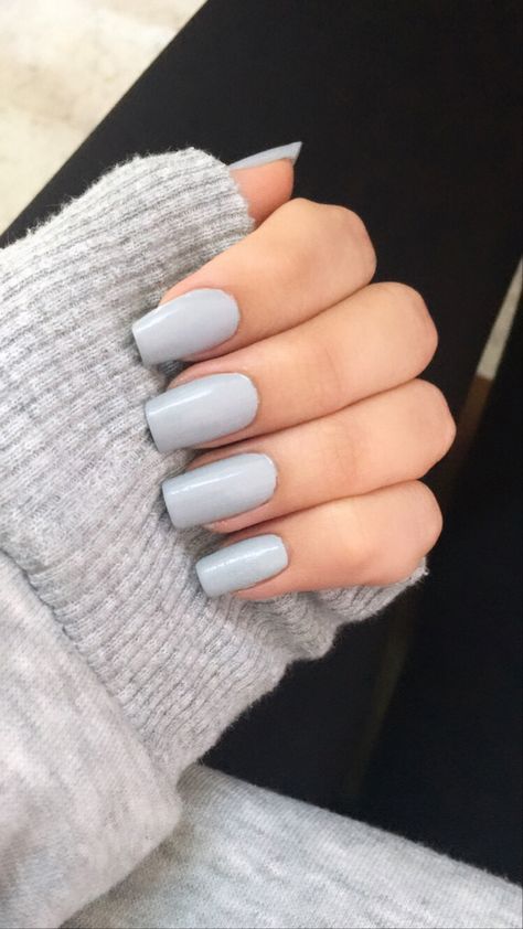 Light Gray Nails Acrylic, Pastel Grey Nails, Light Grey Almond Nails, Nail Plain Colors, Milky Grey Nails, Nardo Grey Nails, Grey Square Nails, Nail Ideas Plain, Solid Color Acrylics