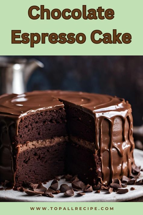 Chocolate Espresso Cake is a rich, decadent dessert that combines the deep flavors of dark chocolate with the bold kick of espresso. The cake is moist and flavorful, often paired with a creamy frosting, creating a perfect balance of sweetness and intensity. Ideal for coffee lovers. Vanilla Bread Recipe, Expresso Cake, Espresso Cake Recipe, Chocolate Coffee Cake, Chocolate Espresso Cake, Espresso Cake, Chocolate Cake With Coffee, Creamy Frosting, Keto Chocolate Cake