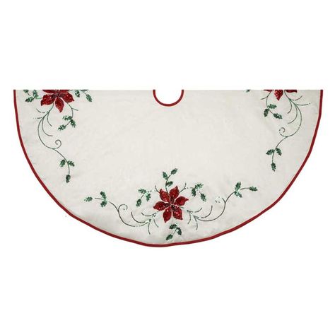 Kurt Adler 48 in. Tree Skirt with Poinsettia Embroidery | www.hayneedle.com Christmas Objects, White Tree Skirt, Quilt Halloween, Campsite Ideas, Poinsettia Tree, Mark Roberts Fairies, Christmas Tree Skirts Patterns, Skirts Patterns, Xmas Tree Skirts