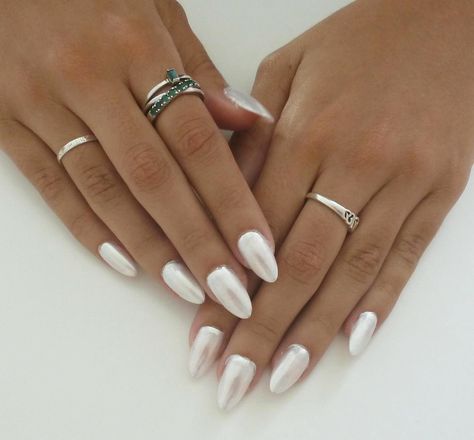 white chrome gel x ☁️☁️ White Milky Chrome Nails, White Chrome Nails Coffin, White Chrome, White Chrome Nails, Hoco Nails, White Tip, Oval Nails, Chrome Nails, Coffin Nails