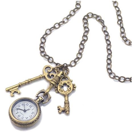 Sweet Romance Steampunk Watch and Key Necklace ($30) ❤ liked on Polyvore featuring jewelry, necklaces, steampunk necklace, steampunk jewellery, key necklace, steam punk jewelry and steampunk jewelry Steampunk Cottagecore, Alice In Wonderland Key, Antique Key Necklace, Steampunk Key Necklace, Necklaces Key, Steampunk Jewellery, Clock Necklace, Ethereal Jewelry, Steampunk Key