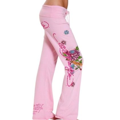 Pink Y2k Leggings, Ed Hardy Jewelry, Ed Hardy Tracksuit, Y2k Sets, Ed Hardy Outfit, 2000s Pants, Fold Over Pants, Y2k Loungewear, 2000s Fits