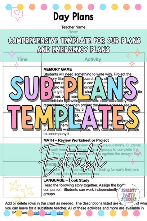 Planning for your sub just got SO MUCH EASIER.

I always DREADED a day away from school, because planning a whole day in my absence was SO. MUCH. WORK. 

Until I started using these templates.

What was stressing me out was the idea of starting from scratch and writing everything out every time - who needs the extra stress?? So I created these templates to streamline things and voilà - planning for a sub wasn't so bad after all. And it doesn't have to be a stressful process for you either!! Sub Plan, Contract Agreement, Emergency Plan, Substitute Teacher, Math Review, Time Activities, Notes Template, Day Plan, Teacher Name