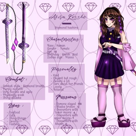 Trained by Minamoto-San (ex earth hashira), uses the Diamond breath. ¡She is the most flexible hashira ¡ Demon Slayer Oc Blood Hashira, Star Hashira Oc, Hashira Oc, Epic Drawings, Art Fantasy, Drawing Tips, Anime Outfits, Anime Demon, Anime Character Design