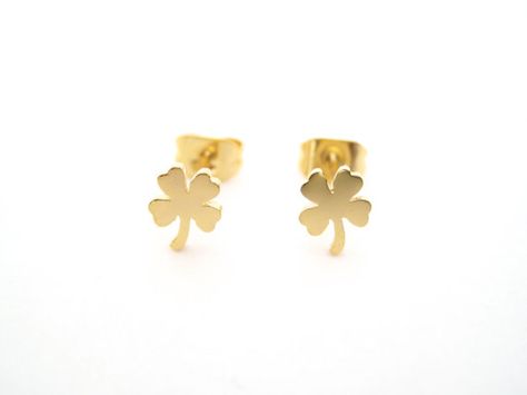 Tiny Four Leaf Clover Stud Earrings  3008 by SeoulLittle on Etsy Ear Pins, Simple Stud Earrings, Four Leaves, Four Leaf Clover, Clover Leaf, Necklace Sizes, 18k Rose Gold, Bracelet Sizes, Womens Bracelets