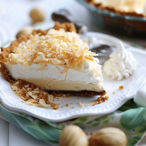 Haupia Pie with Macadamia Nut Crust Macadamia Nut Desserts, Macadamia Nut Pie Crust, Mixed Nut Pie Recipes, Macadamia Nut Cream Pie, Chocolate Macadamia Nut Pie, Keto Macadamia Nut Pie, Macadamia Nut Cake, Teds Bakery Chocolate Haupia Pie, Macadamia Nut Pie Hawaiian