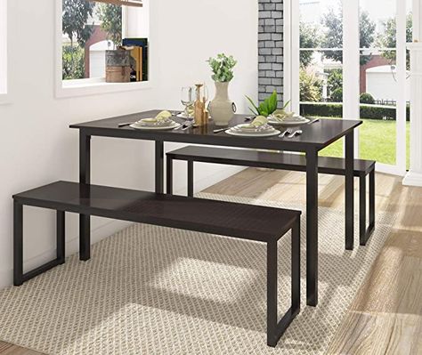 Amazon.com: Homury 3 Piece Dining Table Set Breakfast Nook Dining Table with Two Benches,White: Kitchen & Dining Extendable Dining Room Table, Small Apartment Furniture, Simple Dining Table, Kitchen Table Bench, Small Kitchen Tables, 3 Piece Dining Set, Table For Small Space, Dining Room Table Set, Kitchen Table Settings