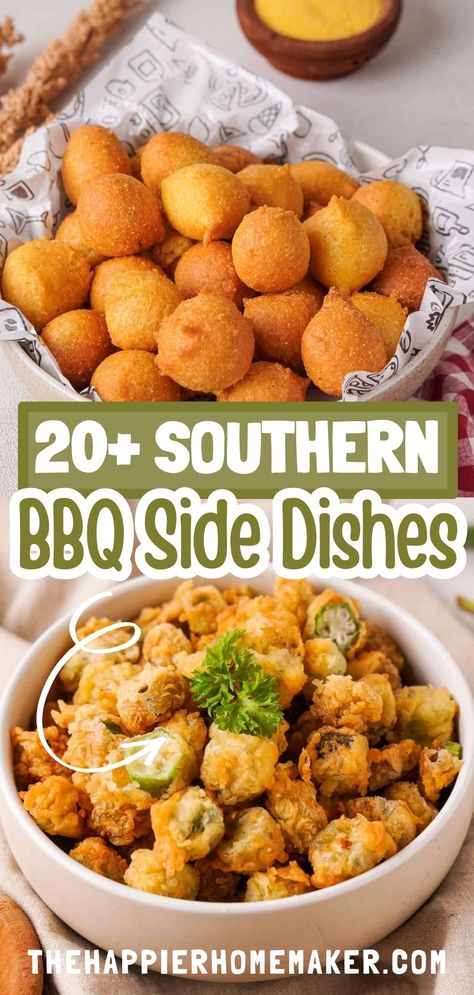 Prepare for your next backyard BBQ with these classic Southern BBQ side dishes! From creamy macaroni and cheese to tangy coleslaw and hearty baked beans, these timeless favorites are sure to please any crowd. Elevate your barbecue spread with these mouthwatering sides and enjoy the flavors of the South with every bite! Side Recipes For Bbq, Food For Grilling Out, Southern Menu Ideas, Southern Recipes Sides, Smoked Brisket Sides Dishes, Best Barbecue Side Dishes, Quick Sides For Cookout, Barbecue Sides Dishes, Sides That Go With Pulled Pork