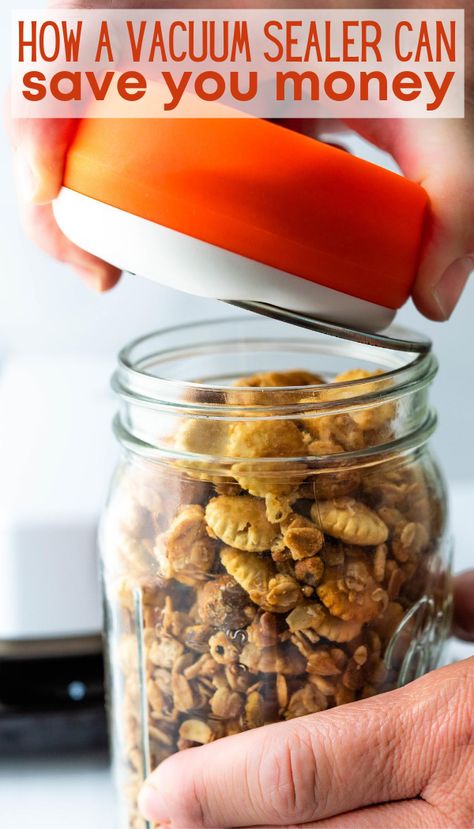 See how to save money with a vacuum food saver. Great for buying in bulk, freezing, storing and keeping food fresh 5x longer! Food sealer bags are reusable and mason jar vacuum sealer works on standard wide mouth canning jars. The best way to keep food fresh, freeze with no freezer burn and keep nuts and snacks crunchy. You can even use them to sous vide. Quick and easy food storage system. Vacuum Sealing Food In Jars, Food Saver Ideas, Quick And Easy Food, Vacuum Sealing Food, Food Sealer, Vacuum Food Sealer, Fun Kitchen, Sous Vide Cooking, Freezer Burn