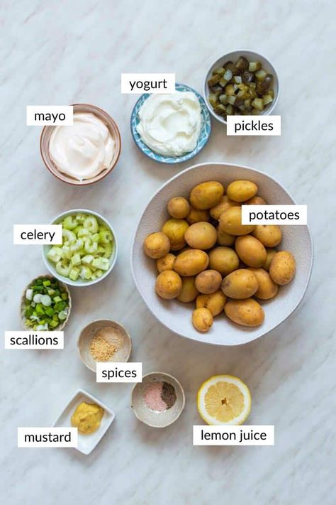 Patato Foods Recipe Easy, Patato Foods, Potato Salad Without Eggs, Egg And Potato Salad, Creamy Potato Salad Recipe, Salad With Eggs, Making Potato Salad, Egg And Potato, Vegan Chicken Salad