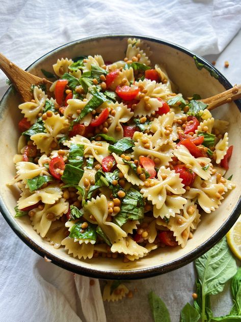 Lentil Bruschetta Pasta Salad Vegan Bean Salad Recipes, Lentil Pasta Salad, Sundried Tomato Pesto Pasta, Bruschetta Pasta Salad, Vegan Pesto Pasta Salad, Vegan Bean Salad, Bruschetta Pasta, Homemade Balsamic Vinaigrette, Sundried Tomato Pesto